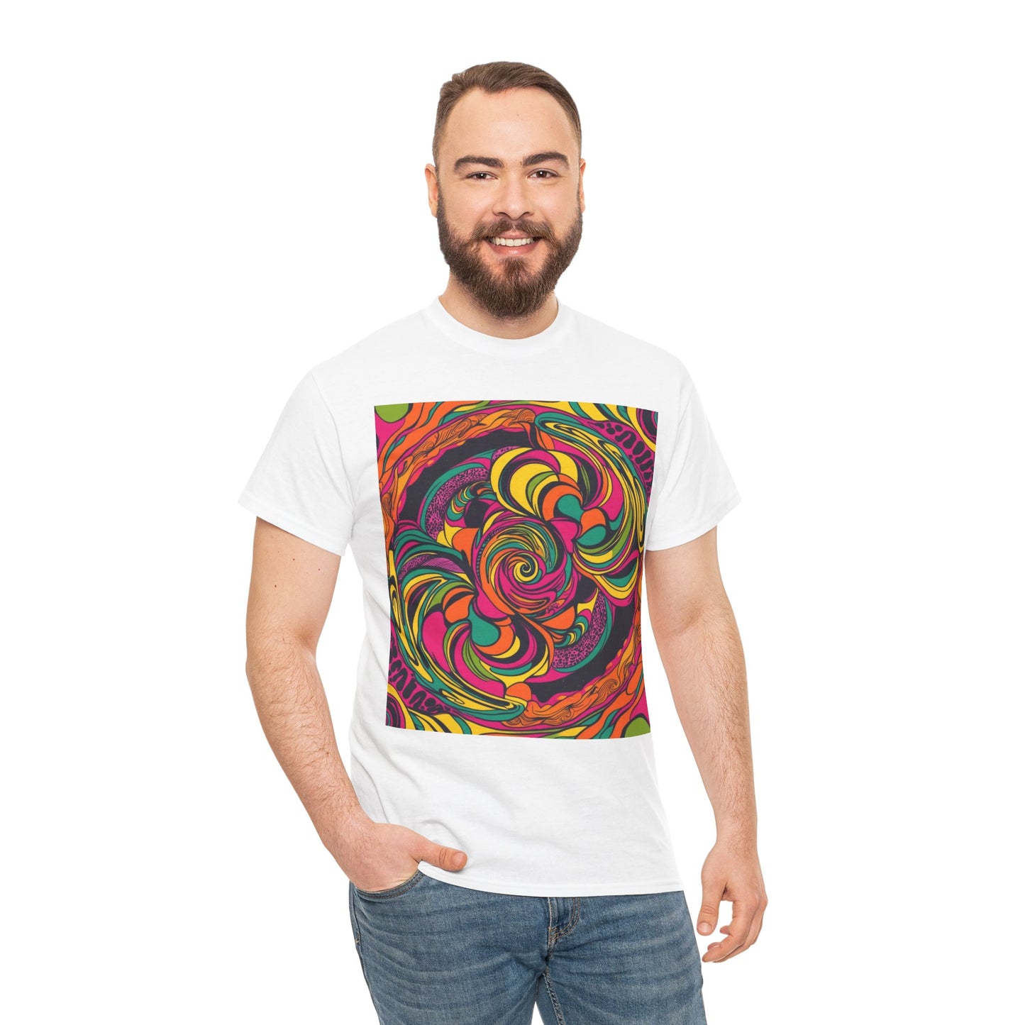 Unisex Heavy Cotton Tee With Cosmic Swirl Print