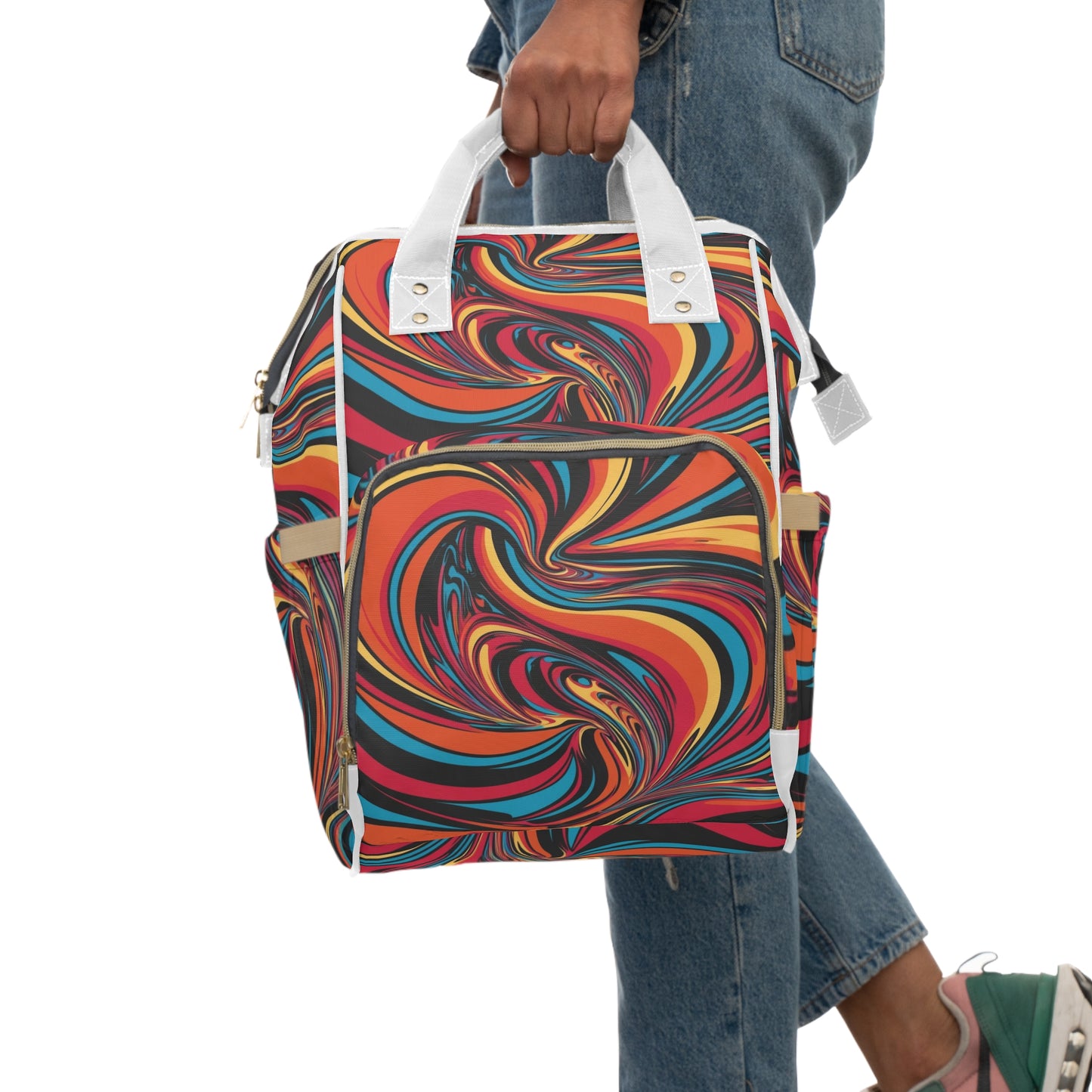 Multifunctional Cosmic Swirl Printed Diaper Backpack