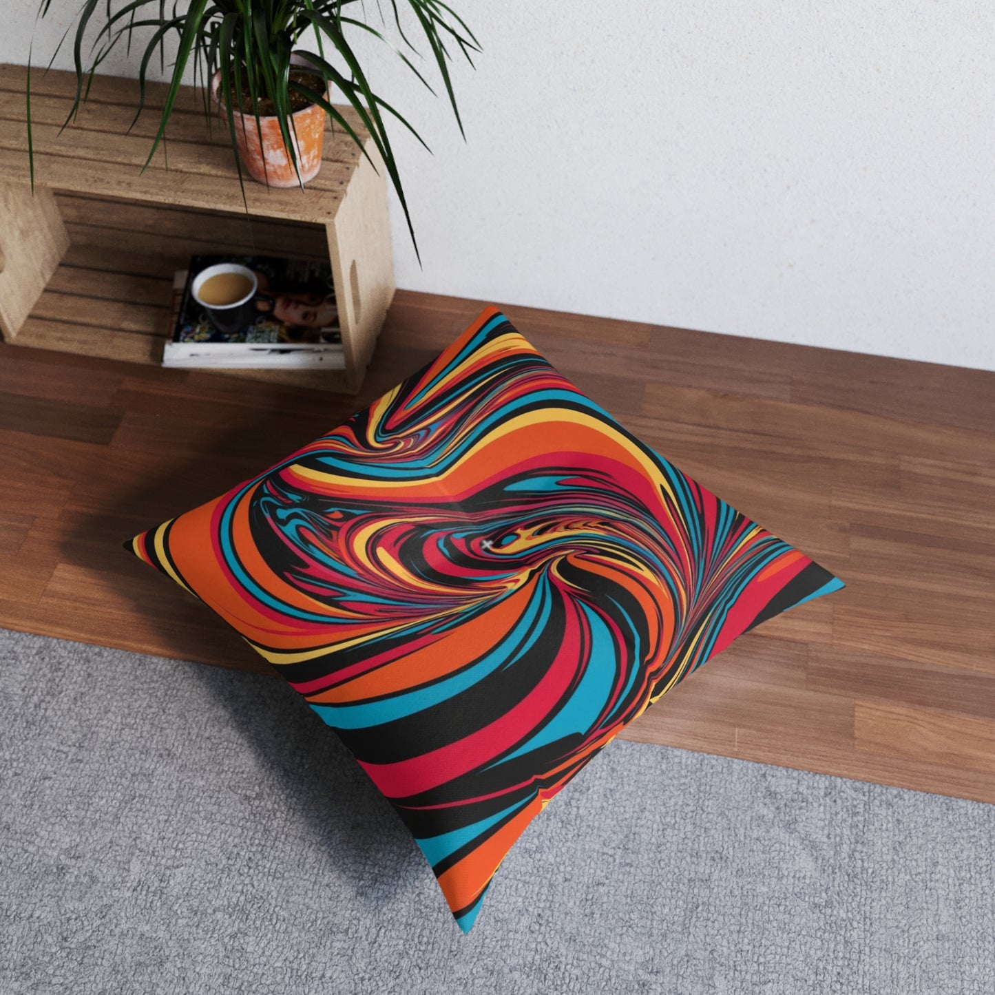 Cosmic Swirl Printed Tufted Floor Pillow