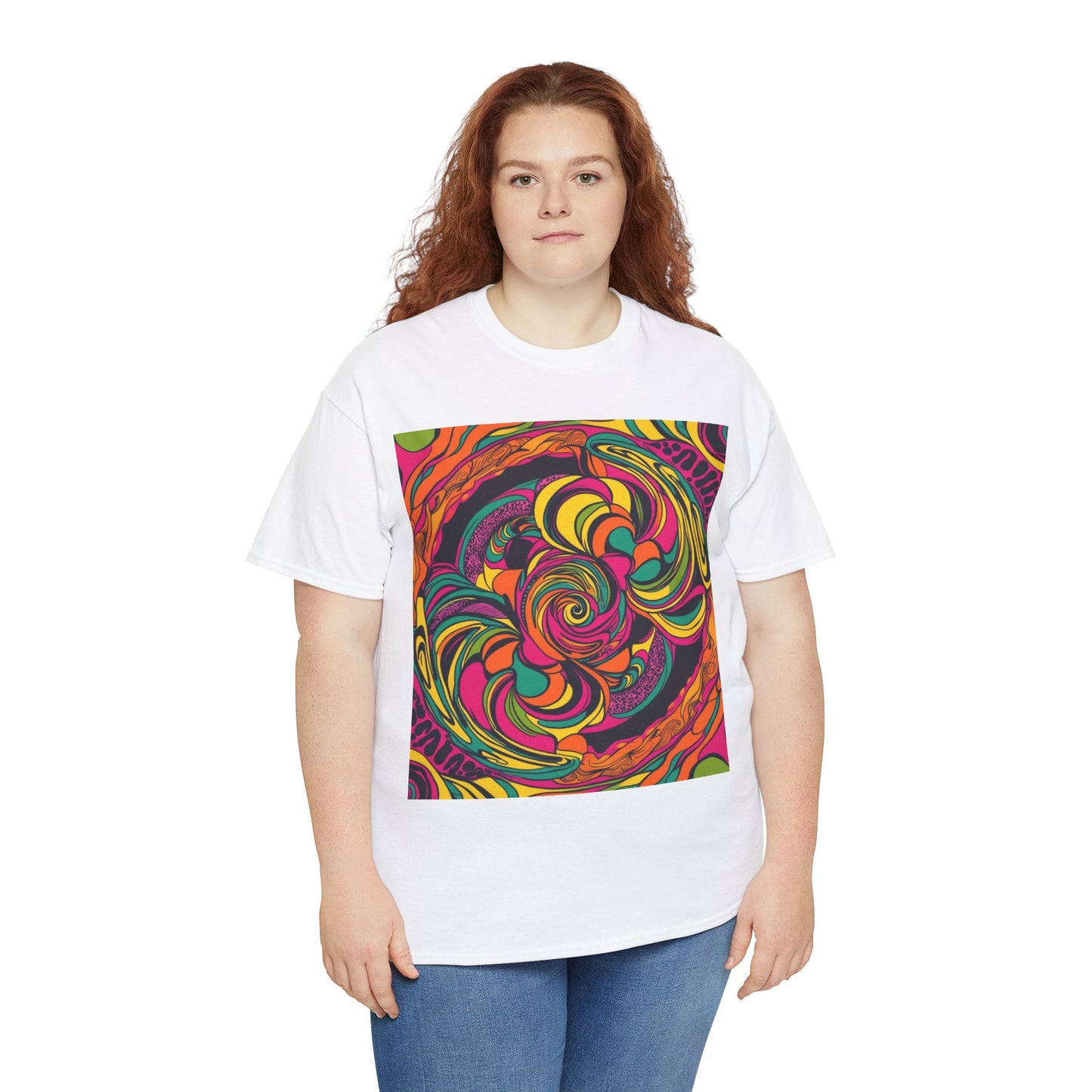 Unisex Heavy Cotton Tee With Cosmic Swirl Print