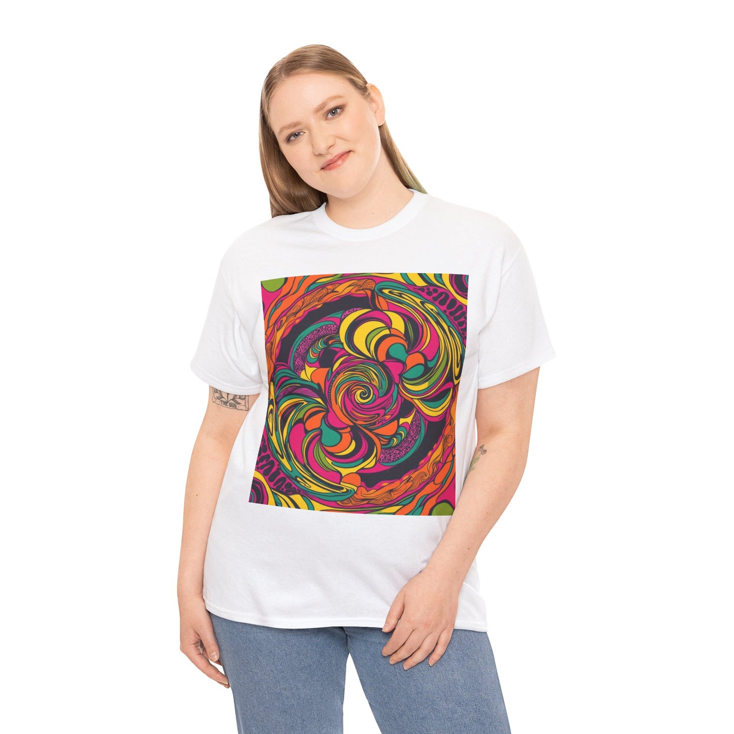 Unisex Heavy Cotton Tee With Cosmic Swirl Print