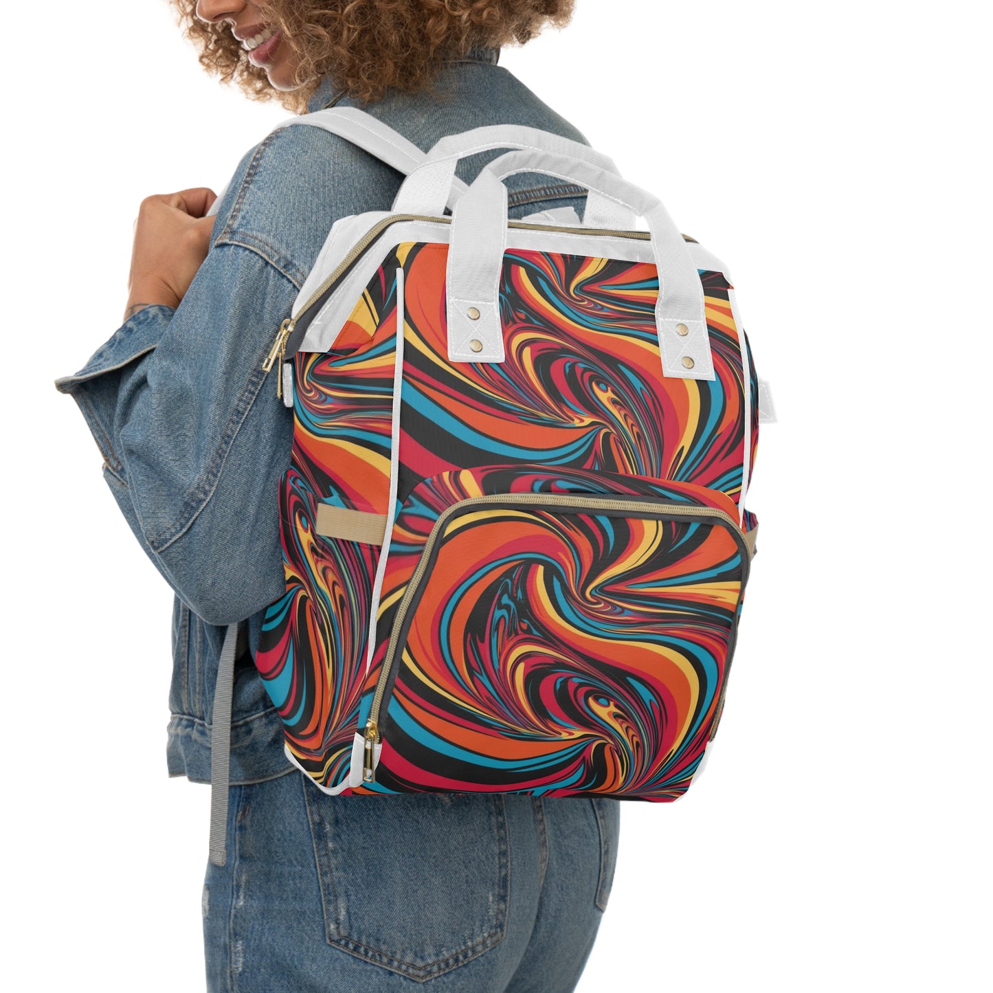 Multifunctional Cosmic Swirl Printed Diaper Backpack