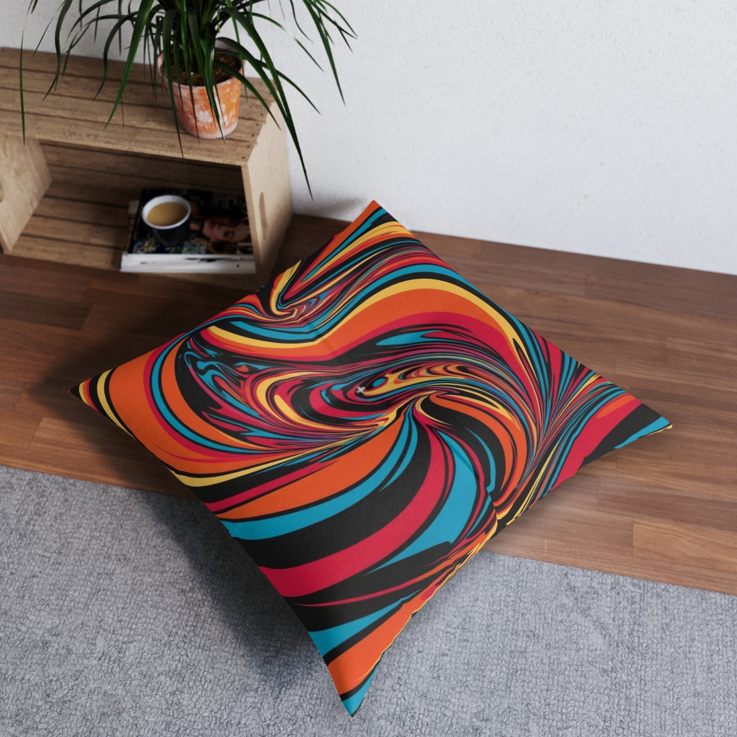 Cosmic Swirl Printed Tufted Floor Pillow